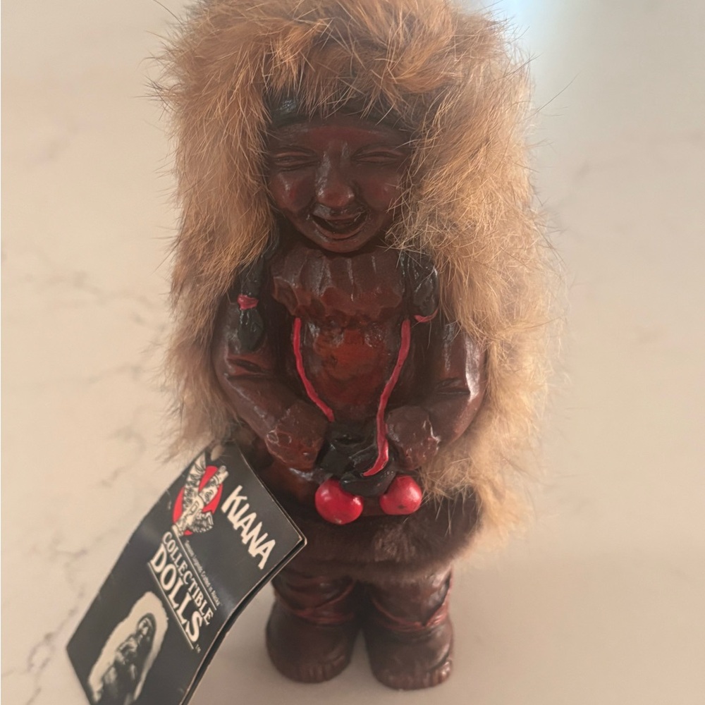 Kiana Collectible wood‎ carved Doll with Fur Trim